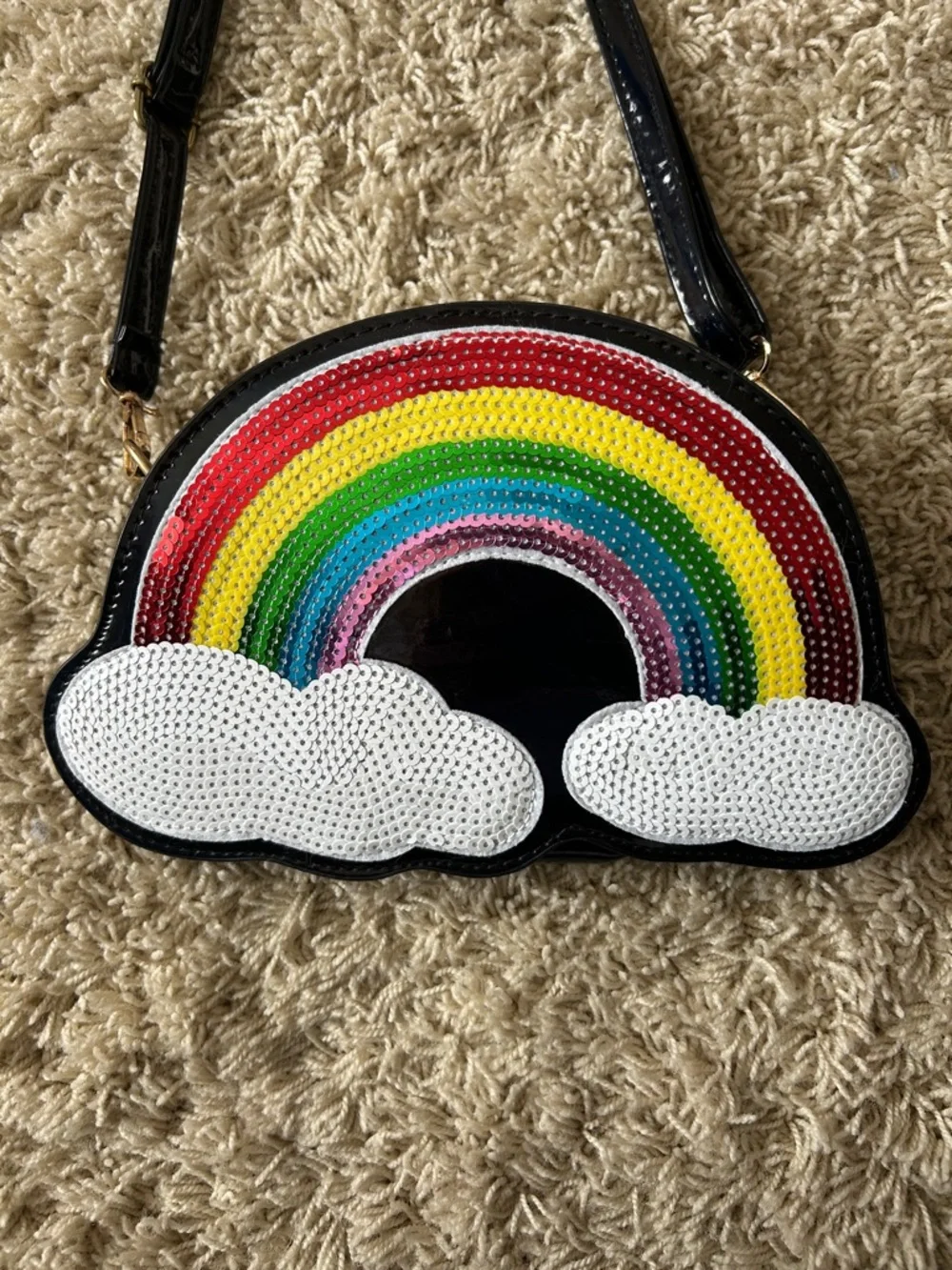 Lola & the Boys Rainbow Sequin Crossbody Bag with Clouds - Black